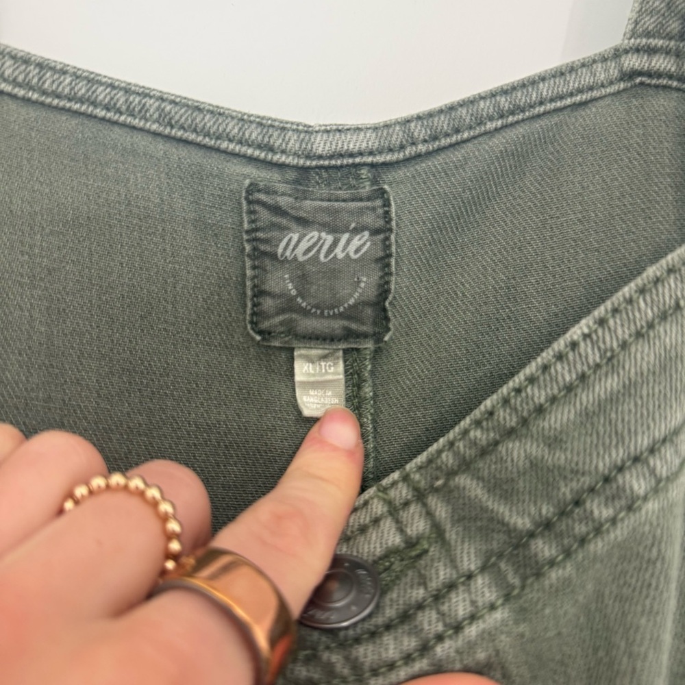 Aerie Skater Pant Overalls in Olive Fun Sz XL Comfy Baggy Boho Farmcore Cowboy - Picture 8 of 15